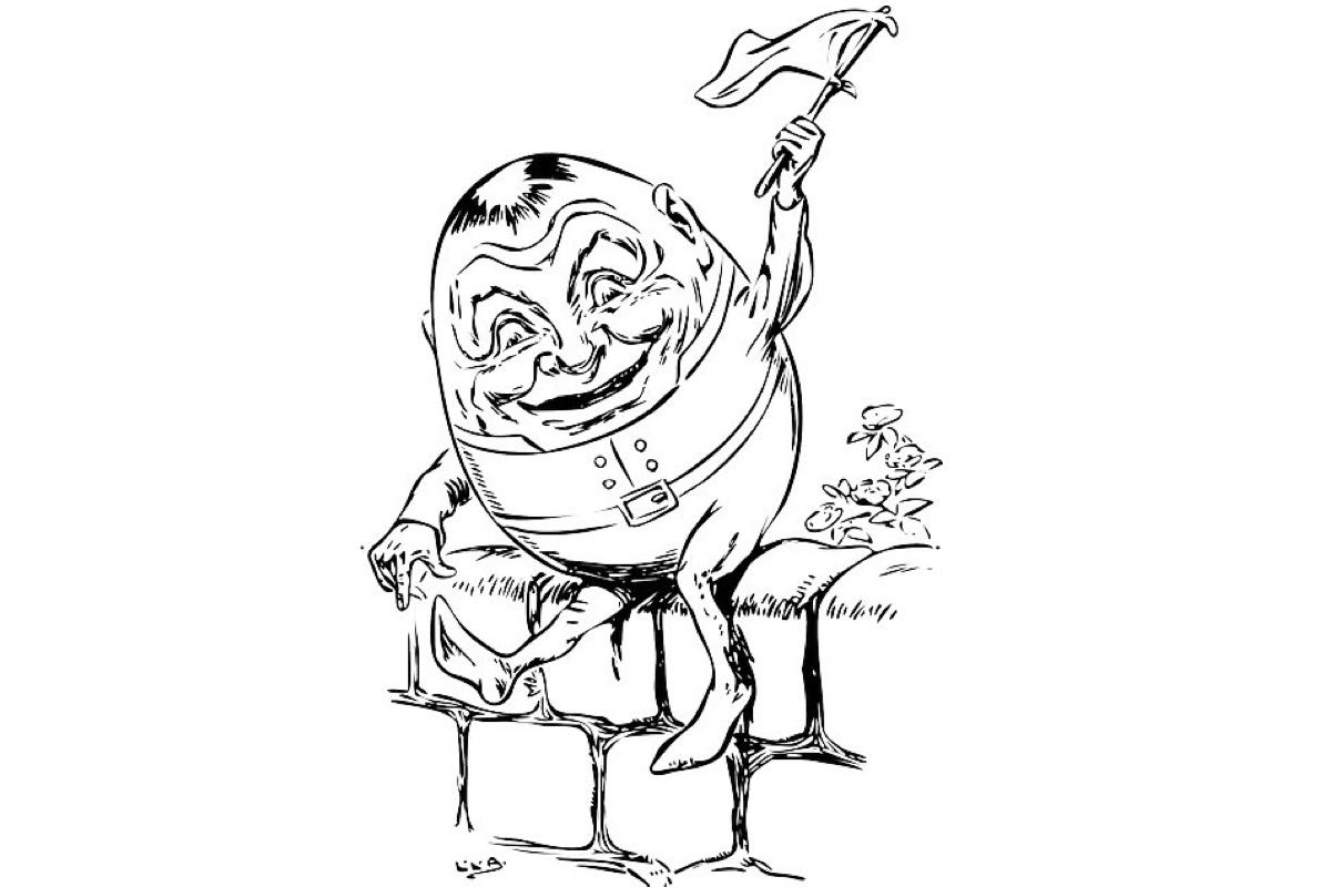 Humpty Dumpty waving a white flag
