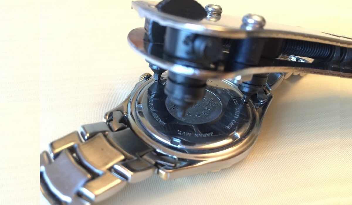 Align the removal tool with the notches on the back of the watch