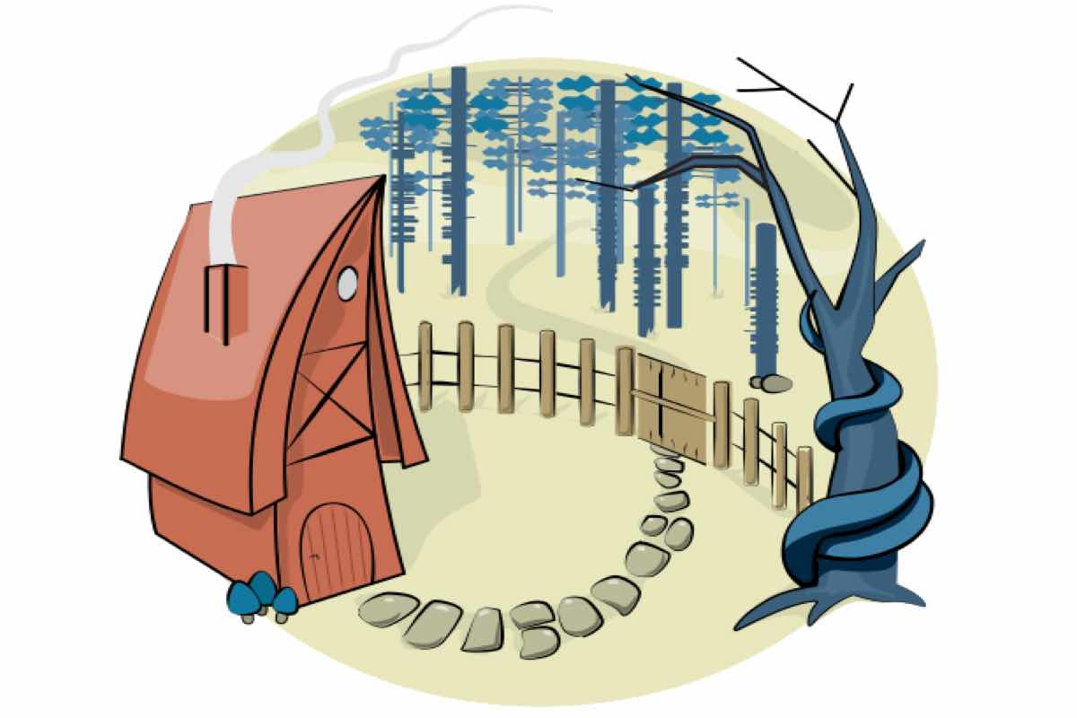 Red house in the forest