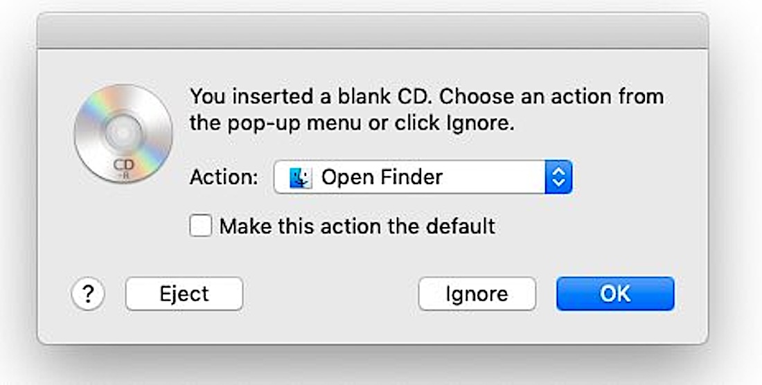 Mac Pop-up that starts the CD burning process