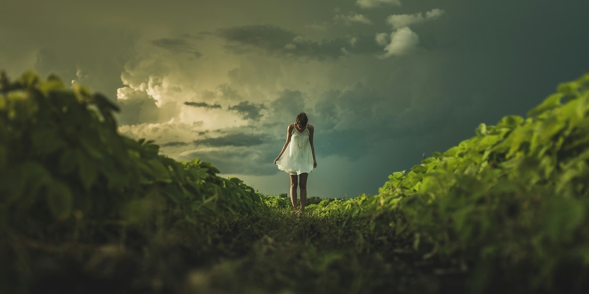 Girl in white nightgown