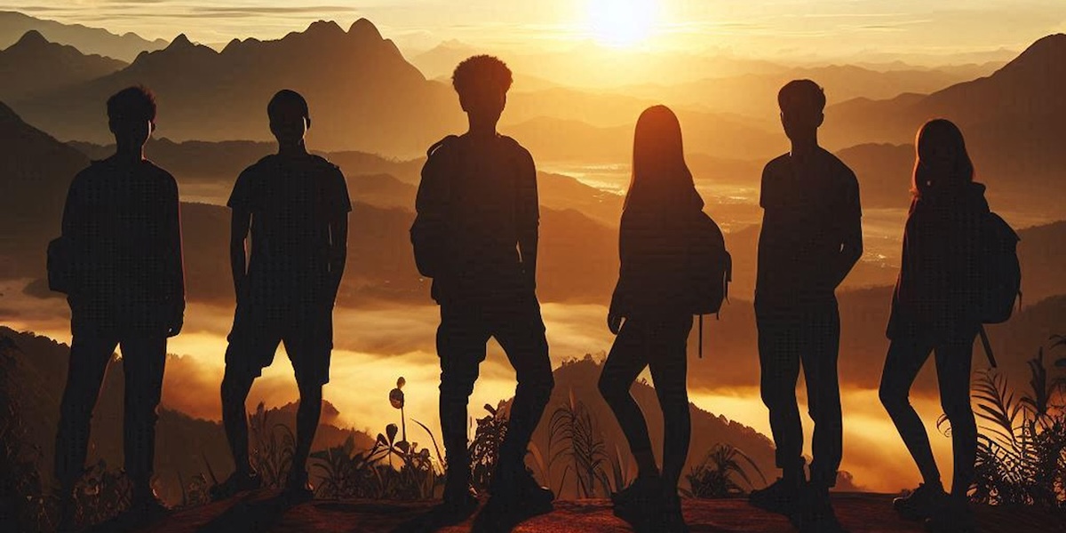 Friends on a hike on a mountain