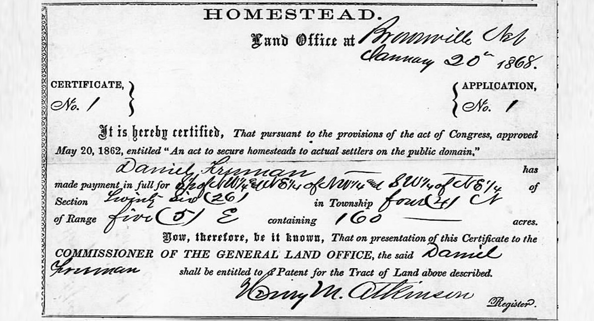 Homestead Act Document Example