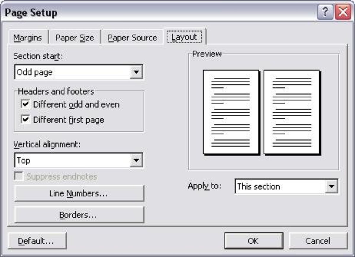 MS Word Page Layout Settings