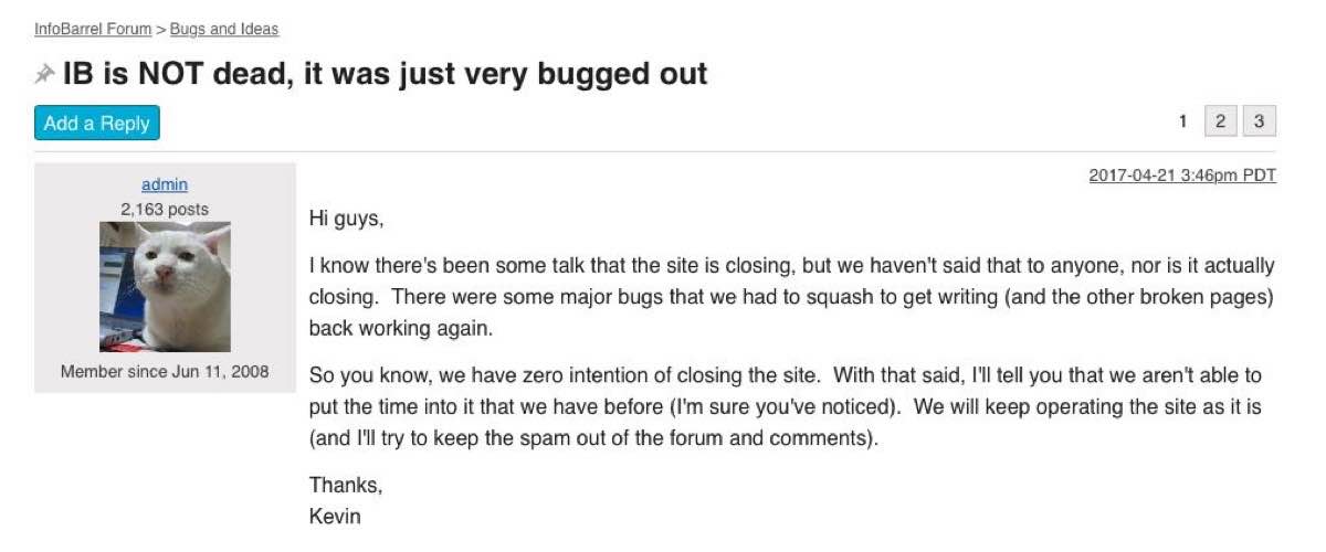 Claim that InfoBarrel is not dead