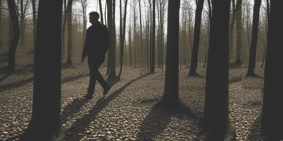 Man walking with his shadow